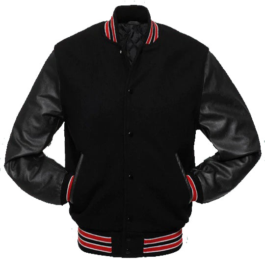 Men's Stylish Black Wool Jacket with leather Sleeves