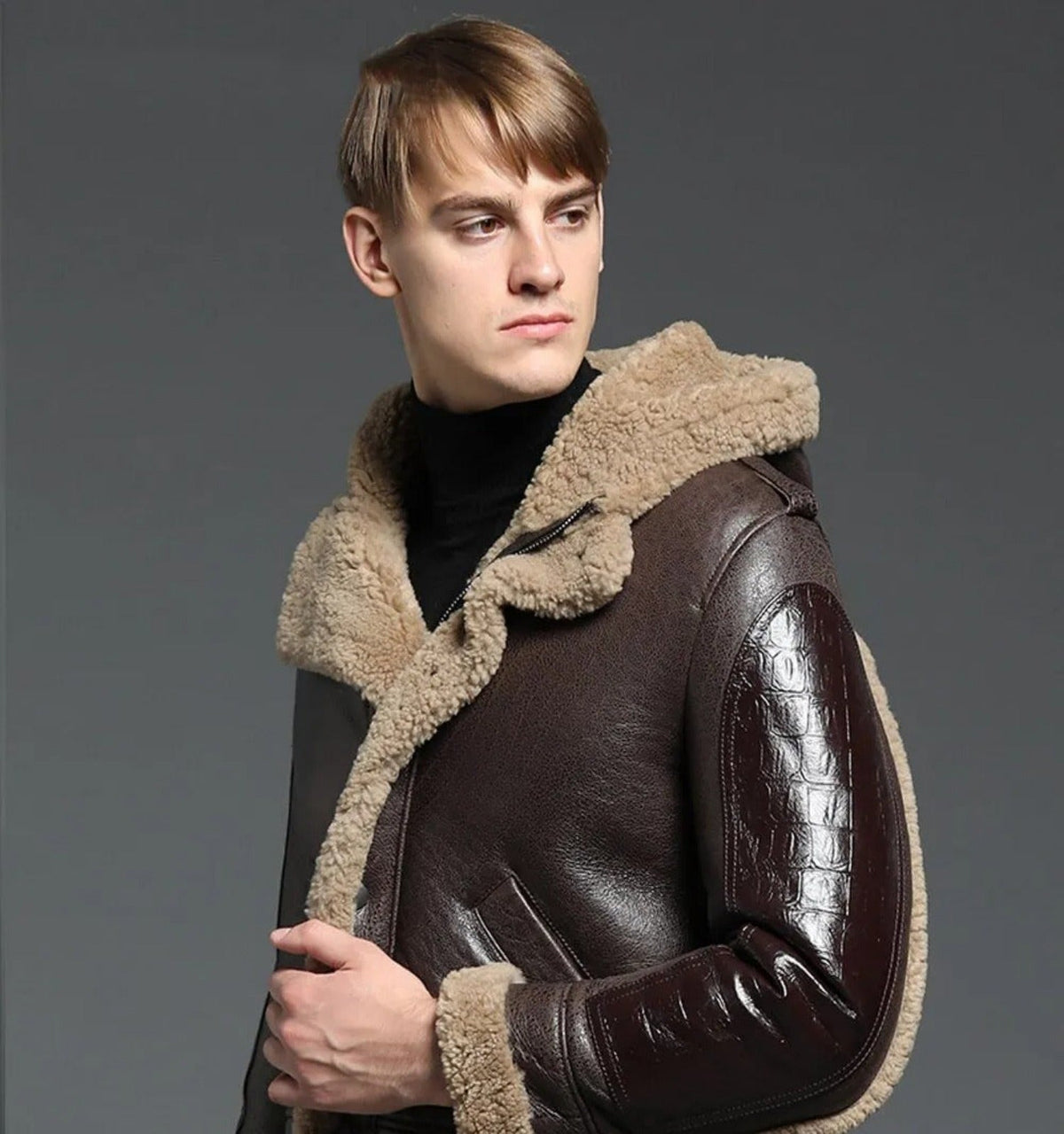 Mens Shearling Winter Leather Thick Coat