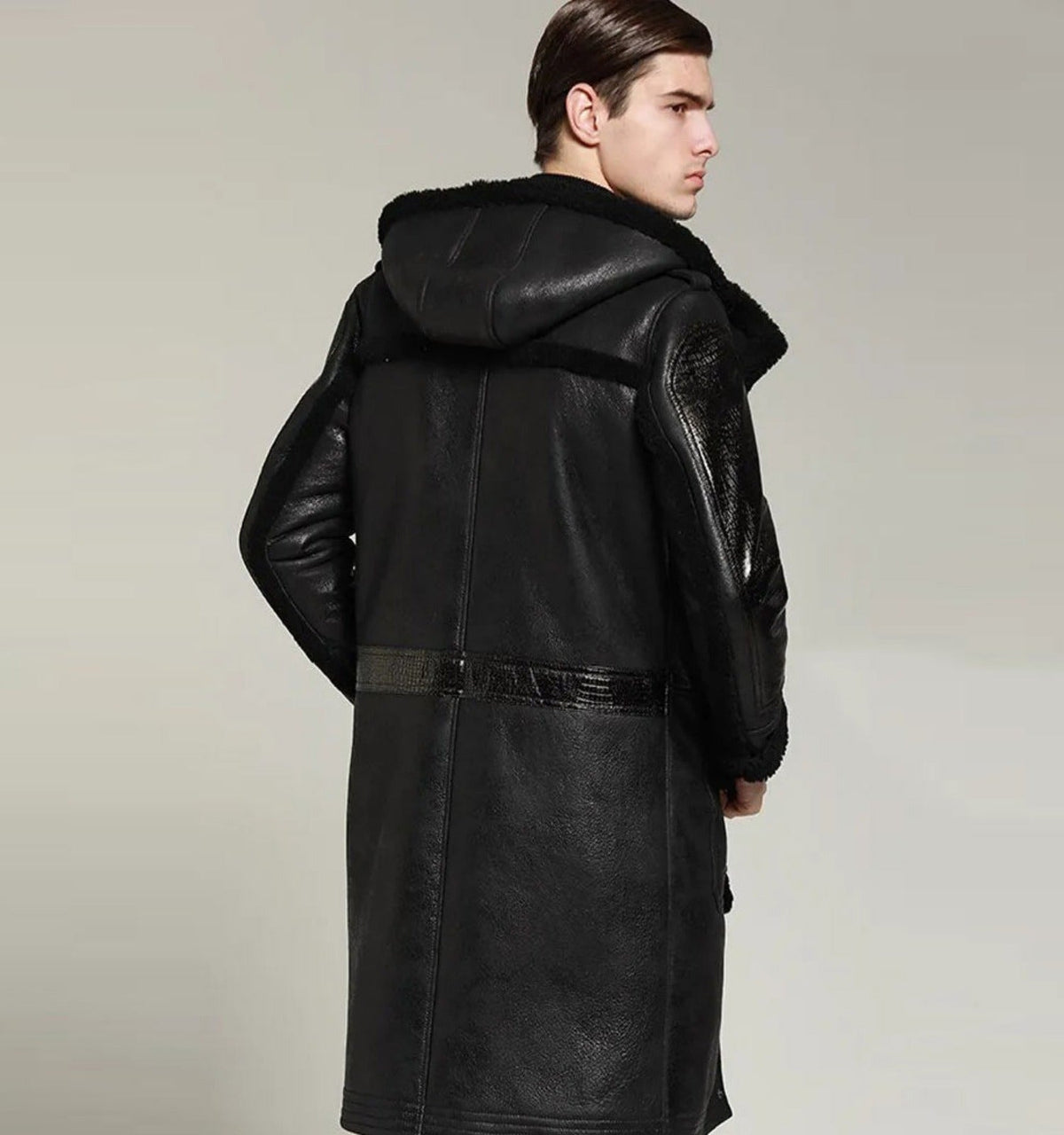 Mens Shearling Winter Leather Thick Coat