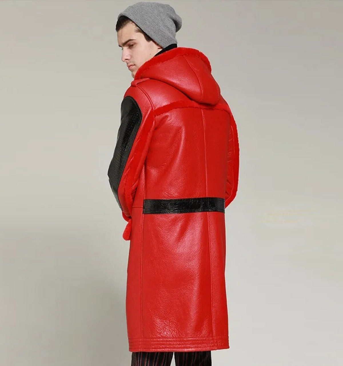 Mens Shearling Winter Leather Thick Coat