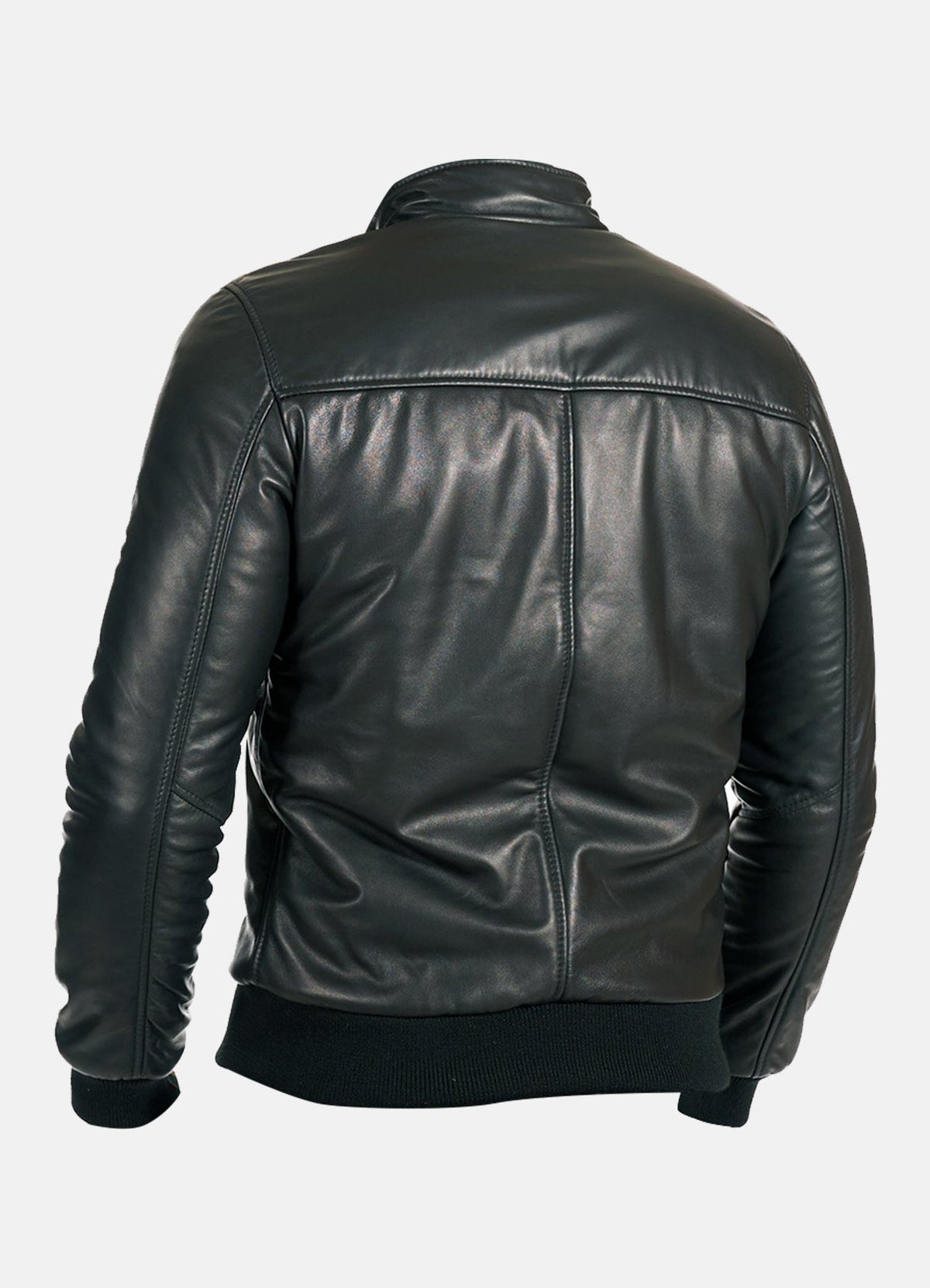 Biker Mens Black Smooth Leather Bomber Jacket