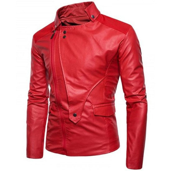 Men's FJM592 Slim Fit Red Leather Biker Jacket