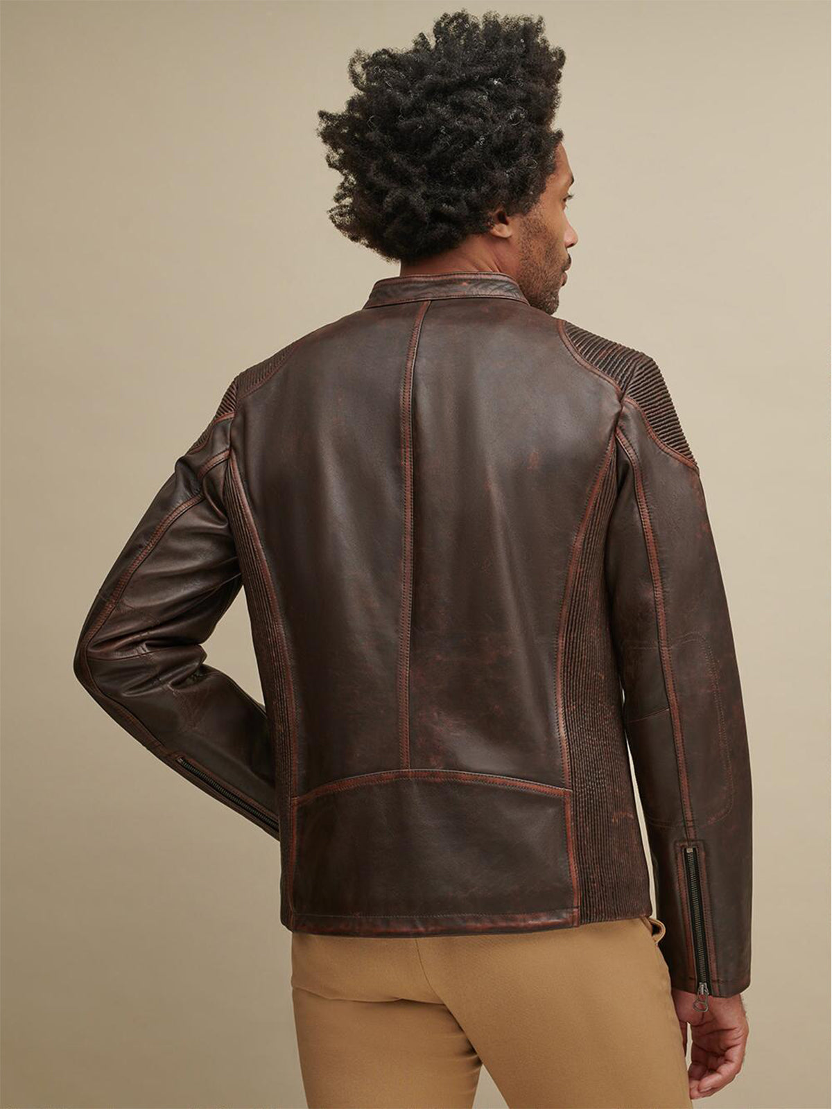 Mens Biker Brown Leather Jacket - LJ