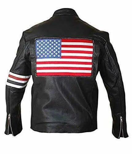 Men Black Rider USA Flag Motorcycle Leather Jacket