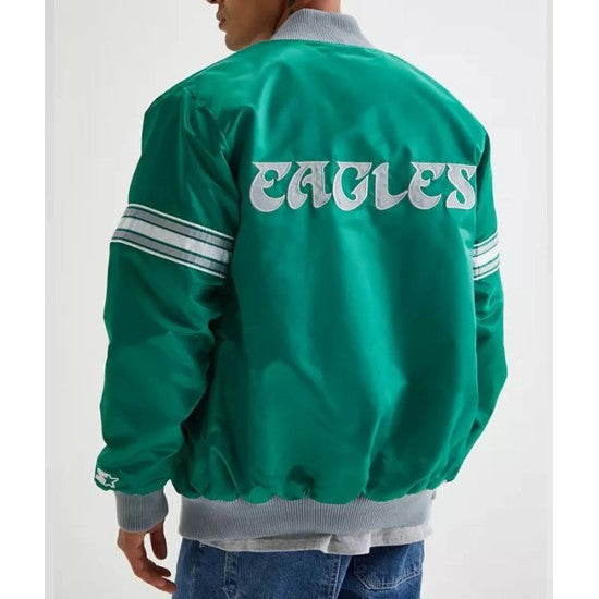Mens Philadelphia Eagles Kelly Green Striped Satin Jacket