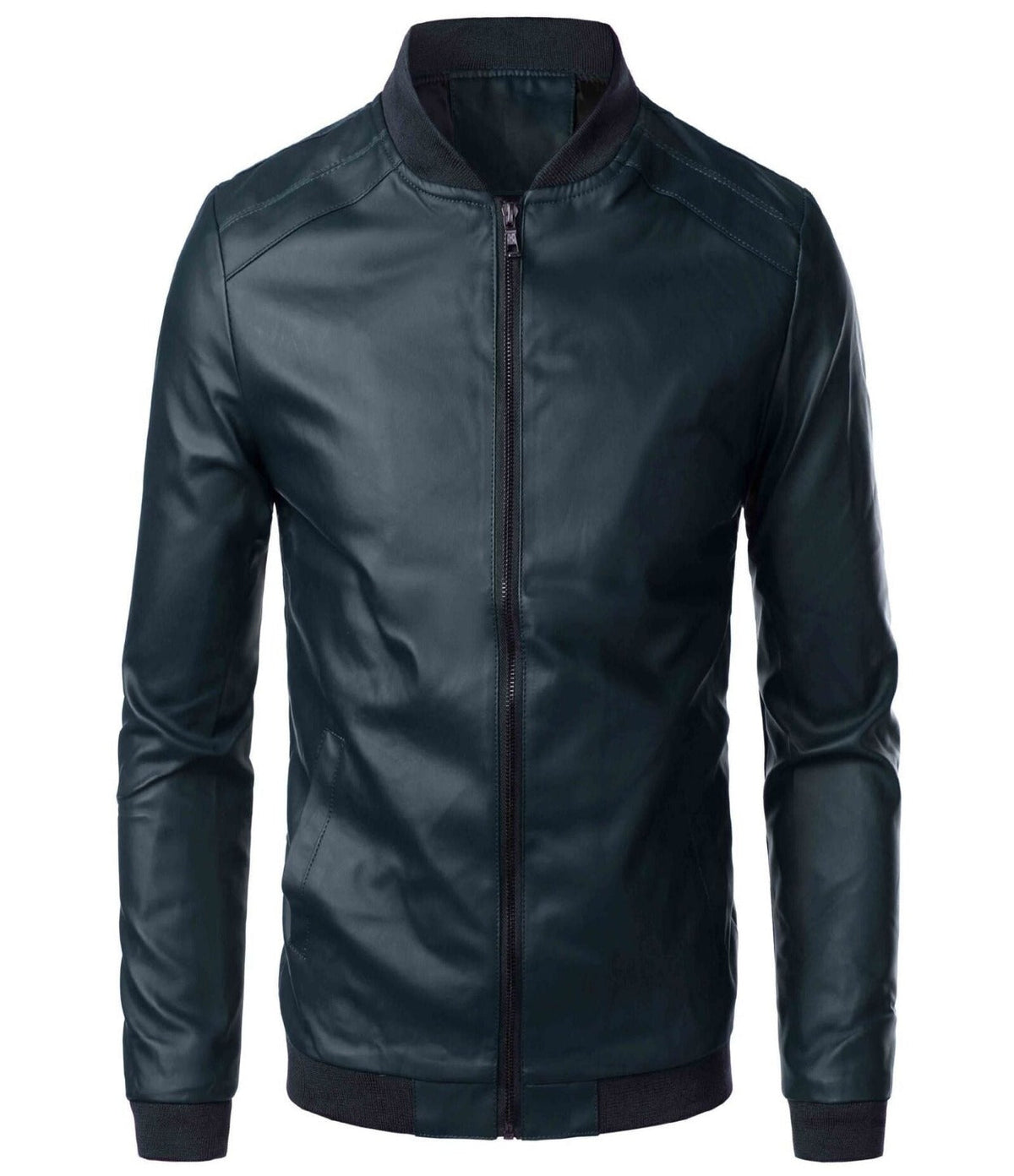 Mens Slim Fit Stand Collar Motorcycle Jacket