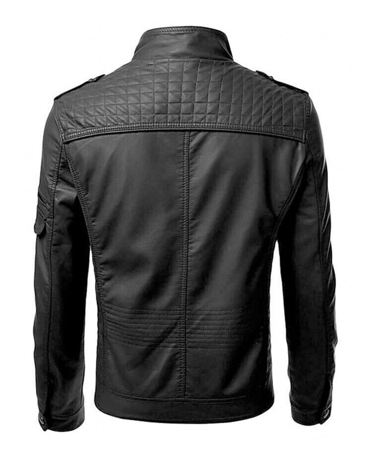 Men's Dark Black Slim Fit Biker Jacket