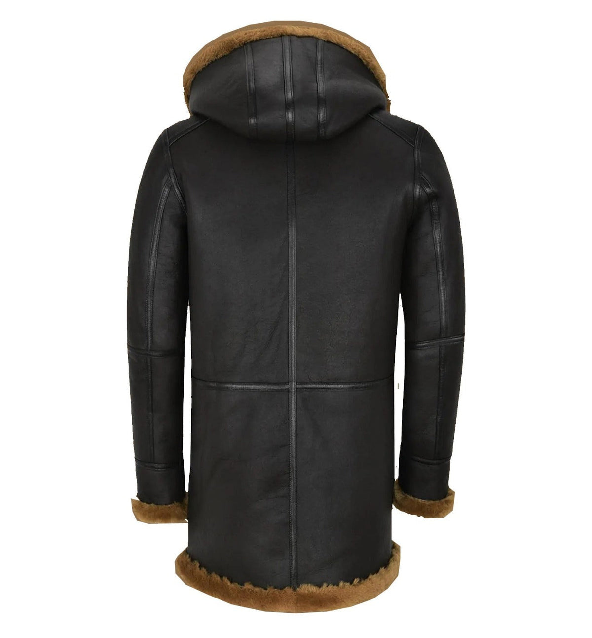 Mens Stylish Black Shearling Coat With Hood