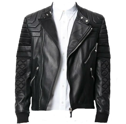 Mens Designer Black Bomber Quilted Leather fashion Jacket