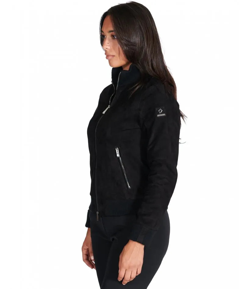 Womens Deep Black Suede Leather Jacket - LJ