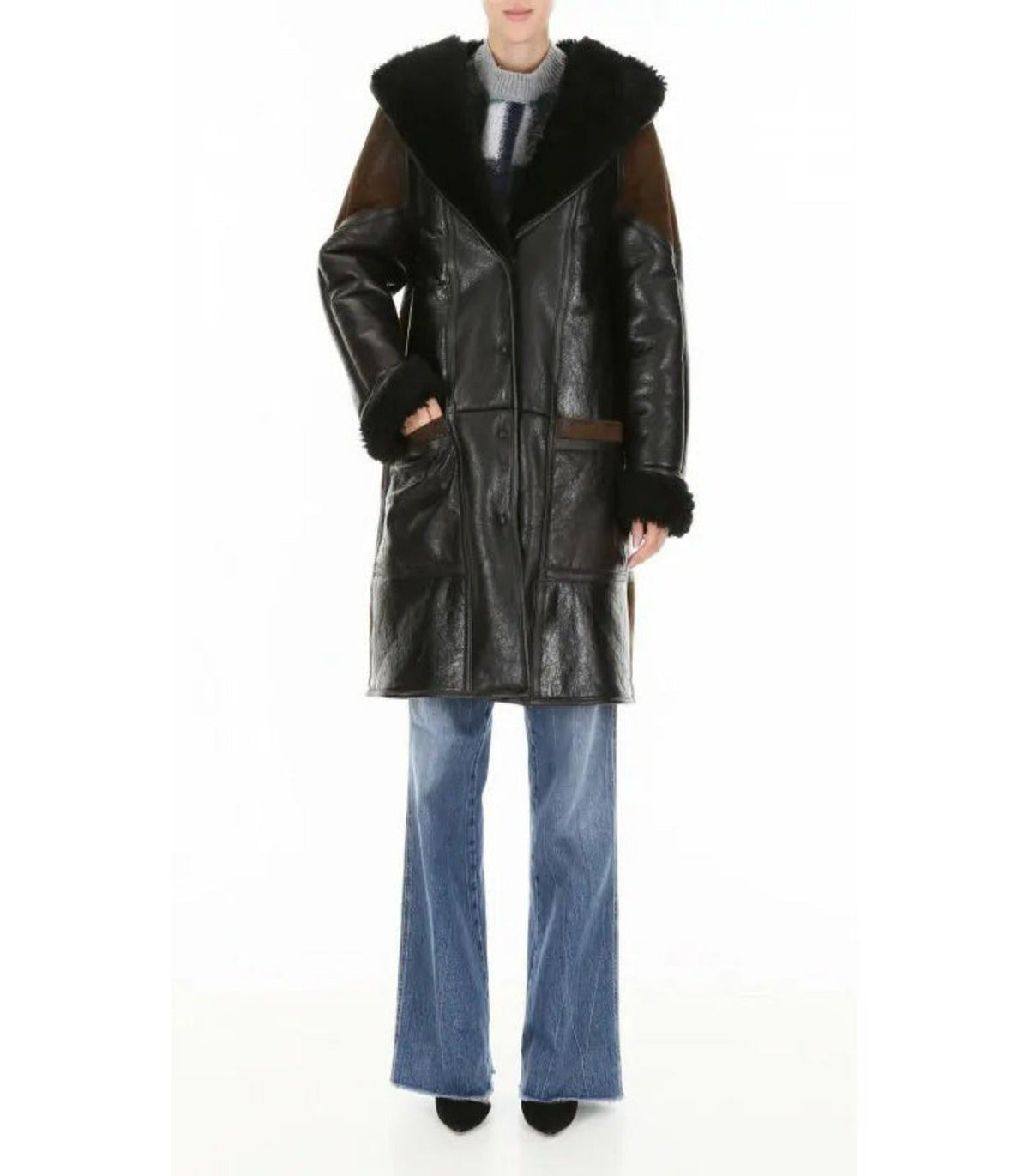 Mens Stylish Two Tone Fur Hooded Coat