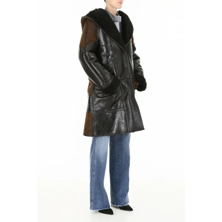 Mens Stylish Two Tone Fur Hooded Coat