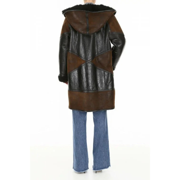 Mens Stylish Two Tone Fur Hooded Coat